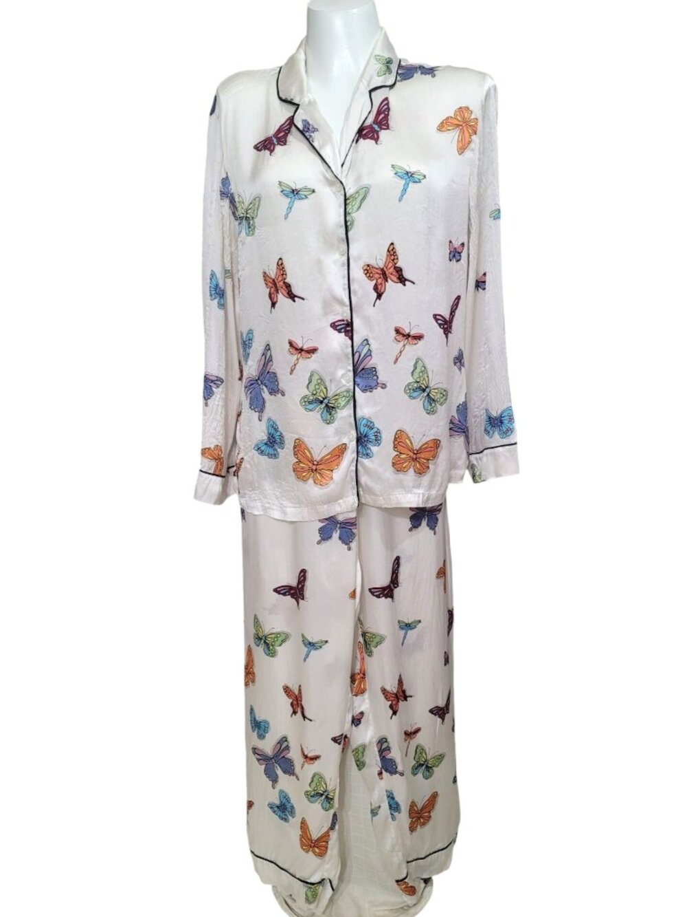 Vintage Nick & Nora 100% Silk Butterfly Print Pajama Set XL